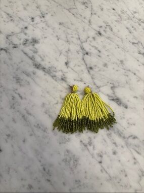 J. Crew Yellow and Olive Beaded Tassel Earrings